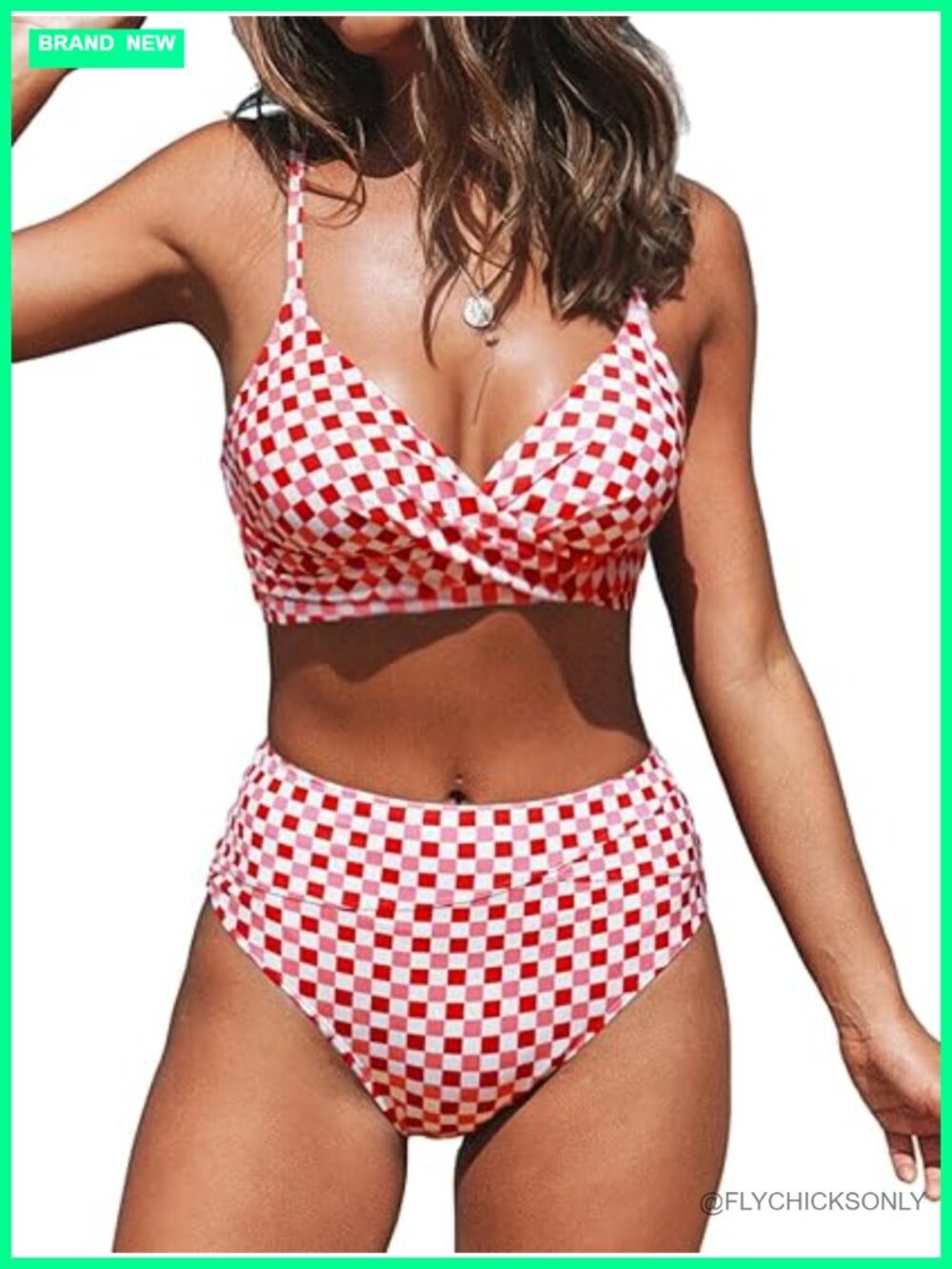 Two Piece Bikini Set High Waisted V Neck Twist Front Adjustable Spaghetti